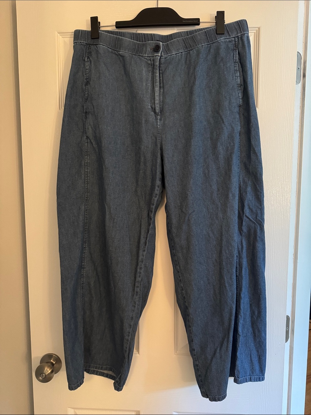 📌Eileen Fisher XL Wide-Leg Cropped Denim Pants Chambray Blue
